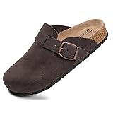 FITORY Damen Clogs Slip-on Potato Schuhe Leder Mule Spitze Wildleder Kork Innensohle Mokka Farbe Größe 39