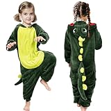 MAXHJX Dino Onesie Kostüm für Kinder: Unisex Tier Dinosaurier Overall - Dinokostüm Schlafanzug mit Kapuze für Karneval Halloween Cosplay Kostüm Outfit (Dino, 100(2-3 Jahre))
