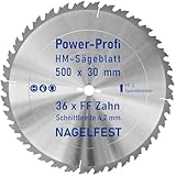 HM-Sägeblatt 36 x Zahn FF 500 x 30 mm FF-S Nagelfest mit Spanabweiser Kreissägeblatt HW für Tischkreissäge Wippsäge Schalholz Naturholz Holzplatten Bauholz Brennholz Schaltafel mit Betonbeschlag Nägel