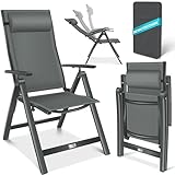 KESSER® Gartenstuhl Hochlehner mit Armlehnen Aluminium Klappstuhl mit Kopfkissen & Abdeckung Campingstuhl 7-Fach Verstellbar Rückenlehne Atmungsaktiv & Wetterfest Klappbar & Anti-Rutsch Anthrazit