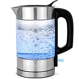 ProfiCook® Wasserkocher Edelstahl | 1 Liter | blau beleuchtet | BPA frei | Wasserkocher klein | 1600W | Reisewasserkocher | Glas-/ Edelstahlgehäuse | Kettle | Mini Wasserkocher | PC WKS 1229 G