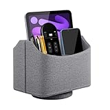 360° Drehbarer Fernbedienungshalter mit 5 Fächern, TV-Fernbedienung Aufbewahrung, PU Leder Organizer für Schreibtisch, Nachttisch und Büro – Stiftehalter, Multifunktionale Aufbewahrungsbox, Grau