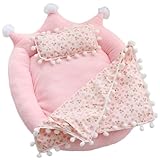 Kronenform 20cm Puppenbett Kirschmuster Kissendecke Puppenhausmöbel Zubehör