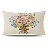 Kissenbezug Blumen Kissenbezüge 50x70 cm Beige Samt Sofakissen, Rechteckige Dekokissen mit Verstecktem Reißverschluss Doppelseitig Gedruckt Couchkissen Lendenkissen, Herbst Deko Wohnzimmer Q9-385