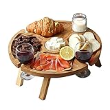 Exnemel Outdoor Weintisch Tragbar, Picknicktisch Rund Holz Tragbarer, Outdoor Weintisch Picknicktisch Klappbar Holz FüR Gartenwarteschlangen Und Camping, Strand (30x16cm)