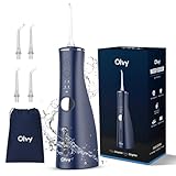 Olvy Munddusche Kabellos Flosser – Wasserflosser mit 5 Modi & 8 Düsen, 300ML Wassertank, Elektrischer Zahnreiniger für Zahnspange & Zahnfleischpflege, IPX7 Wasserdicht, USB-C, Reise-Set