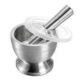 Bekith Mörser und Stößel Sets 18/8 Gebürsteter Edelstahl Gewürzmühle Pille Crusher Molcajete Kräuterschale