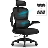 Aiidoits Bürostuhl, Bürostuhl Ergonomisch mit Verstellbarer Kopfstütze, Lendenwirbelstütze und Klappbaren Armlehnen, Chefsessel150 kg, Ergonomischer Stuhl Wippfunktion bis 135°