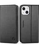 SHIELDON Hülle für iPhone 13 Mini Handyhülle [Erstklassiges Echtleder] [Schützt vor Stoß] [Kartenfach] [Magnet] [Standfunktion], TPU Schutzhülle Lederhülle Kompatibel mit iPhone 13 Mini 5,4 - Schwarz