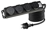 ChiliTec 4-Fach Steckdosenleiste Aussensteckdose mit 4 Schutzkontaktsteckdosen Klappdeckel 3m Kabel IP44 Mehrfachsteckdose für den Innen- & Außenbereich 230V 16A Schwarz