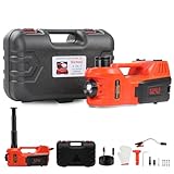 Elektrischer hydraulischer Wagenheber 5T, 5 Tonnen 12V-Wagenheber, Hubbereich 15-45cm, mit Reifenfüllpumpe und LED-Licht für SUV, Limousinen, LKW, PKW, Reifenwechsel und Werkstattreparaturen