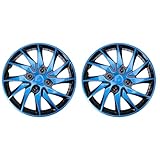 BATHVEVE 2 Stück Radnabenkappen 14 Zoll Stahlfelgenschutz Radkappen Autozubehör mit Mikrojustierbarem Haltesystem Blau Schwarz