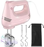 Elektrischer Handmixer mit Edelstahl Schneebesen, Knethaken, Elektrische Handrührer,Turbo Boost /5 Geschwindigkeit, Handrührgerät für Backen Kuchen, Eier Sahne Lebensmittel-Mixer (Rosa)