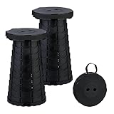 Relaxdays Teleskophocker 2er Set, faltbar, Tragegurt, Outdoor, höhenverstellbarer Campinghocker, HxD 44,5x25 cm, schwarz