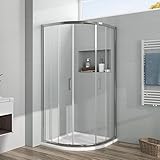 EMKE Duschkabine 90x90 Viertelkreis Runddusche Duschabtrennung Schiebetür Dusche Komplett Duschkabine Eckeinstieg Duschtür Duschwand 5 mm NANO Glas Rund Dusche 90 cm