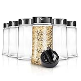12 Stück Kunststoff-Gewürzgläser, leere Gewürzbehälter für hausgemachtes Reiben, Gewürze, Glitzer und mehr, kleine Gewürzbehälter mit schwarzem Streudeckel und Wärme-Induktionseinsatz, transparente