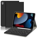 Tastatur Hülle für iPad 10.2 Zoll (9/8/ 7 Generation - 2021/2020/2019), Deutsches QWERTZ Tastatur Magnetische Wireless Abnehmbare Bluetooth für IPad Air 3, Pro 10.5, Schwarz