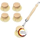 Spülbürste Holzspülbürste + 4 Ersatzköpfe. Nachhaltige Bürsten aus zertifiziertem Buchenholz und Natur Fibre Pflanzenborsten. Langlebig, praktisch und CO²-neutral - Made in Germany