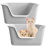 YEXEXINM 2 Sets Katzentoiletten mit hohen Seiten, 63,5 cm L x 40,6 cm B x 33 cm H, extra große Katzentoilette, offene Kunststoff-Katzentoilette, niedriger Einstieg, Katzentoilette für große und dicke