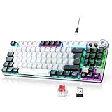 TECURS Mechanische Gaming Tastatur Kabellos, 80% TKL Beleuchtete Wireless Mechanical Keyboard Red Switch QWERTZ Tastatur für PC Laptop Windows