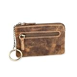 LEDEROW Schlüsseltasche mit 2 separaten Reißverschlussfächern aus echtem Leder in Hunter Braun für Damen und Herren, kompaktes Schlüsseletui für Schlüssel und Autoschlüssel