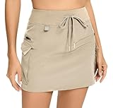 Timuspo A-Line Rock mit Hose Elastischer Bund Sportrock Casual Lässig Sommerrock Damen Knielang Wanderrock Khaki M