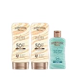 Hawaiian Tropic Hydrating Protection LSF 50 - schützende Sonnenlotion mit feuchtigkeitsspendenden Seidenbändern, Creme, 180 ml (2 Stück) + After Sun Hydrating Protection Reiseformat, 60 ml