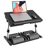 PUTORSEN Laptoptisch fürs Bett - Höhenverstellbar und Winkelverstellbar, 2-in-1 Laptopkissen Klappbar, Größere Laptop Tisch für Bett Sofa Couch Boden, 58 x 37cm Schwarz