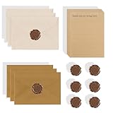 fKiZanthene Vintage Briefpapier-Set, 22-teilig, Leinen-Briefpapier, 250 g, mit 6 Umschlägen und 6 Siegeln Wachs, selbstklebend, Briefumschlag, Hochzeit, Umschlag für Einladungen und Umschlag