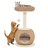 Yaheetech Kratzbaum Ratten Kletterbaum für große Katze, Stabiler Katzenkratzbaum mit Katzenhöhle Plüschball Katzenkorb Sisal Katzenmöbel 75 cm Beige