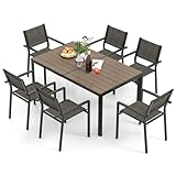 COSTWAY Gartenmöbel Set für 6 Personen, 6 stapelbare Gartenstühle mit Tisch, Terrassenmöbel Set, Gartengarnitur, Sitzgruppe, Sitzgarnitur, Essgruppe für Terrasse, Garten