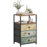 VEDECASA Kommode mit 3 Schubladen und offenem Regal Komodenschrank Böhmische Schminktisch Aufbewahrungsschrank Nachttisch Beistelltisch für Wohnzimmer Schlafzimmer Stabiler Stahlrahmen Holzplatte
