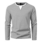 Herren Langarmshirts mit V-Ausschnitt Basic Pullover Henley Shirt Oberteile Freizeit Sweatshirt T-Shirt für Männer Light Gray XL
