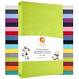 Heim24h Spannbettlaken 140x200cm bis 30 cm, Apfelgrün, 100% Baumwolle Bettlaken, Öko Tex Zertifiziert Jersey Spannbetttuch