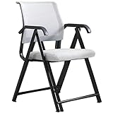 Ergonomischer, faltbarer Bürostuhl – bequemer gepolsterter Klappstuhl mit Armlehnen und Netzrücken für kleine Räume – kompaktes graues Design für Zuhause und Büro