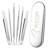 BESTOPE Mitesserentferner Komedonenquetscher Set Pinzetten Set mit Metall-Box Blackhead Remover aus Hochwertiger Edelstahl Akne Mitesser Entferner Extraktor Tools 6 Stücke