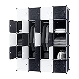 YRHome DIY Regalsystem Kleiderschrank Schrank Garderobenschrank mit Tür Steckregalsystem Garderoben Steckregal Standregal Schwarz Weiß (20 Boxen mit Kleiderschrank)