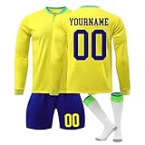 Generisch Fußball Trikot Personalisiert Langarmshirt für Kinder, Hause/Auswärts Fussball Trikot Shorts Socken Sets Trainingsanzug Jungen Herren mit Namen Nummern Herbst-/Winter-Set