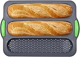 Dulynva Brötchen Backform Baguette Backform Silikon Baguette-Backblech Baguetteblech 3 Schlitzen Brötchenform Lochblech Baguetteform mit Ölpinsel Brotbackblech für Hot Dogs, Baguettes, Brot