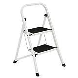 2 Stufen Leiter Stufenleiter Trittleiter mit Handläufen Klappbar Faltbar Haushaltsleiter Klappleiter 150KG leicht für Haushalt Küche Büro Lager rutschfeste Stufen
