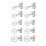 PlandleLee 5 Paar Perlenohrringe Silber 925, Perlenohrringe, Weiße Perlenohrstecker, Damen Ohrstecker, Perlen Ohrringe Damen, Perlenohrstecker mit echten Perlen, Ohrringe Set für Damen Mädchen, 4-8mm