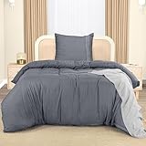 Utopia Bedding Bettwäsche 135x200 Set - Mikrofaser Bettbezug 135x200 cm + 1 Bestickte Kissenbezug 80x80 cm - Grau