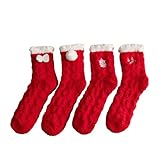 Tyuffghet Flauschig Socken Christmas Männer und Frauen, lässige Socken mit süßem Muster, lässige Socken mit Tasche, Angebersocken (Red, One Size)