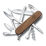 Victorinox Schweizer Taschenmesser, Huntsman Wood, Swiss Army Knife, Multitool, 13 Funktionen, Klinge, Korkenzieher, Nussbaumholz