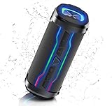 Bluetooth Lautsprecher, 20W Portabler Musikbox Bluetooth 5.4 mit RGB Lichter, IP7 Wasserdicht Tragbarer Musikbox Box, 360° HD Stereo Sound, Eingebautes Mikrofon, für Geeignet Outdoor/Party/Reisen