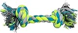 TRIXIE Spieltau für Hunde, petrol/lime/grau, 28 cm, Baumwolle/Polyester, 32652, Wurfspielzeug, Apportieren, zum Tauziehen, Kauspielzeug, ohne Quietscher, hoher Baumwollanteil