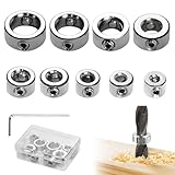 Tiefenanschlagringe Set, FuxFuis 9 Stück Bohrtiefenbegrenzer 3/4/5/6/7/8/9/10/12 mm Tiefenanschlag Stellring mit 1 Sechskantschlüssel 45 Stahl Stellungsregler Ring für Bohrer, Bohrtiefe Kontrolle