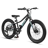 Glerc Mars 20 Zoll Kinderfahrräder Fat Tire Mountainbike für Alter 6 7 8 9 10 11 12 Jahre alt Jungen Mädchen Teens mit 6 Gang Shimano Antrieb Dual Disc Bremsen, Schwarz