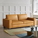 OLEYLUCKIDEA 3-Sitzer Sofa in Lederoptik – Minimalistisches Sofa aus Kunstleder, Bequem und Pflegeleicht, Modernes Design in Cognac Braun für Wohnzimmer, Büro oder Gästezimmer