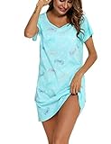 ENJOYNIGHT Nachthemd Damen Kurzarm Baumwolle Schlafshirt Sommer Sleepshirt Kurz Nachtwäsche Nachtkleid Weiche Schlafhemd (Large,Blauer Schmetterling)